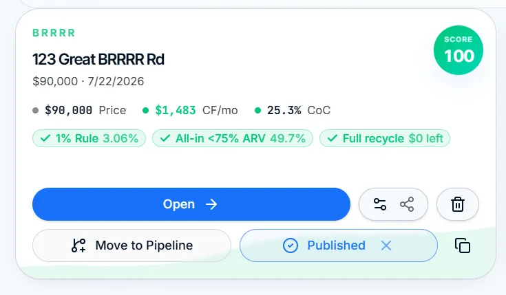 Published saved deal share link preview