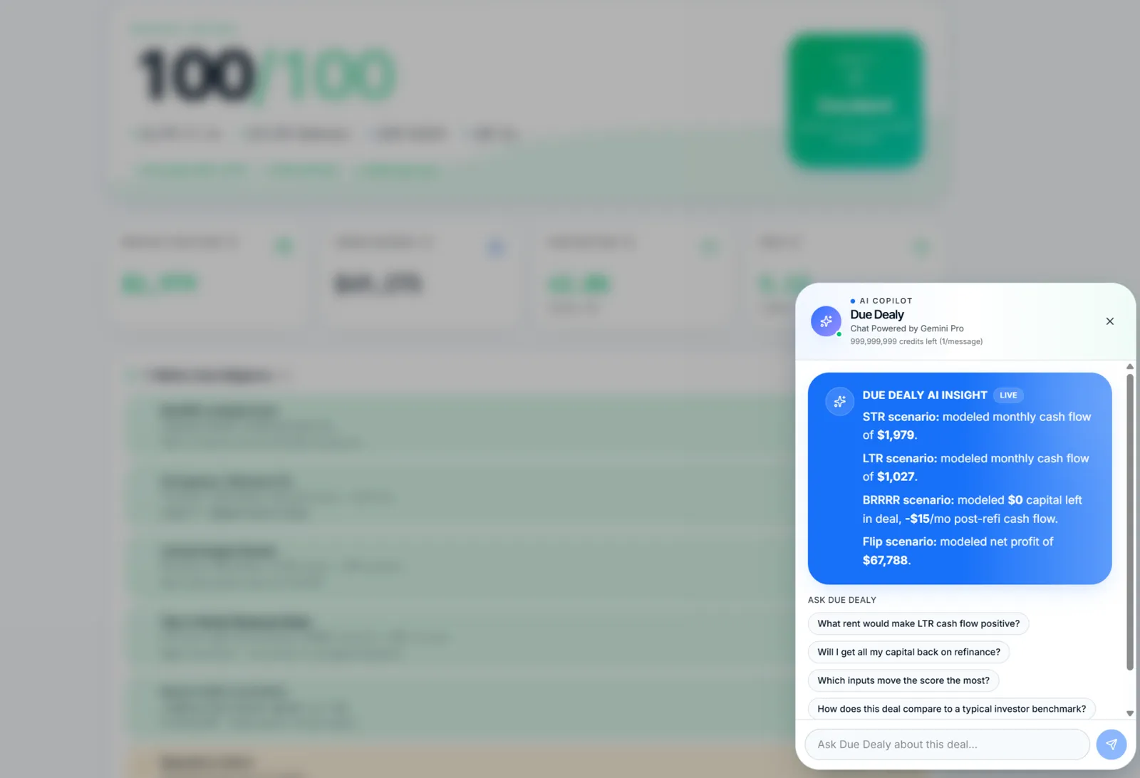Dealy AI Assistant drawer showing the proactive 4-strategy deal insight card and suggested-question chips
